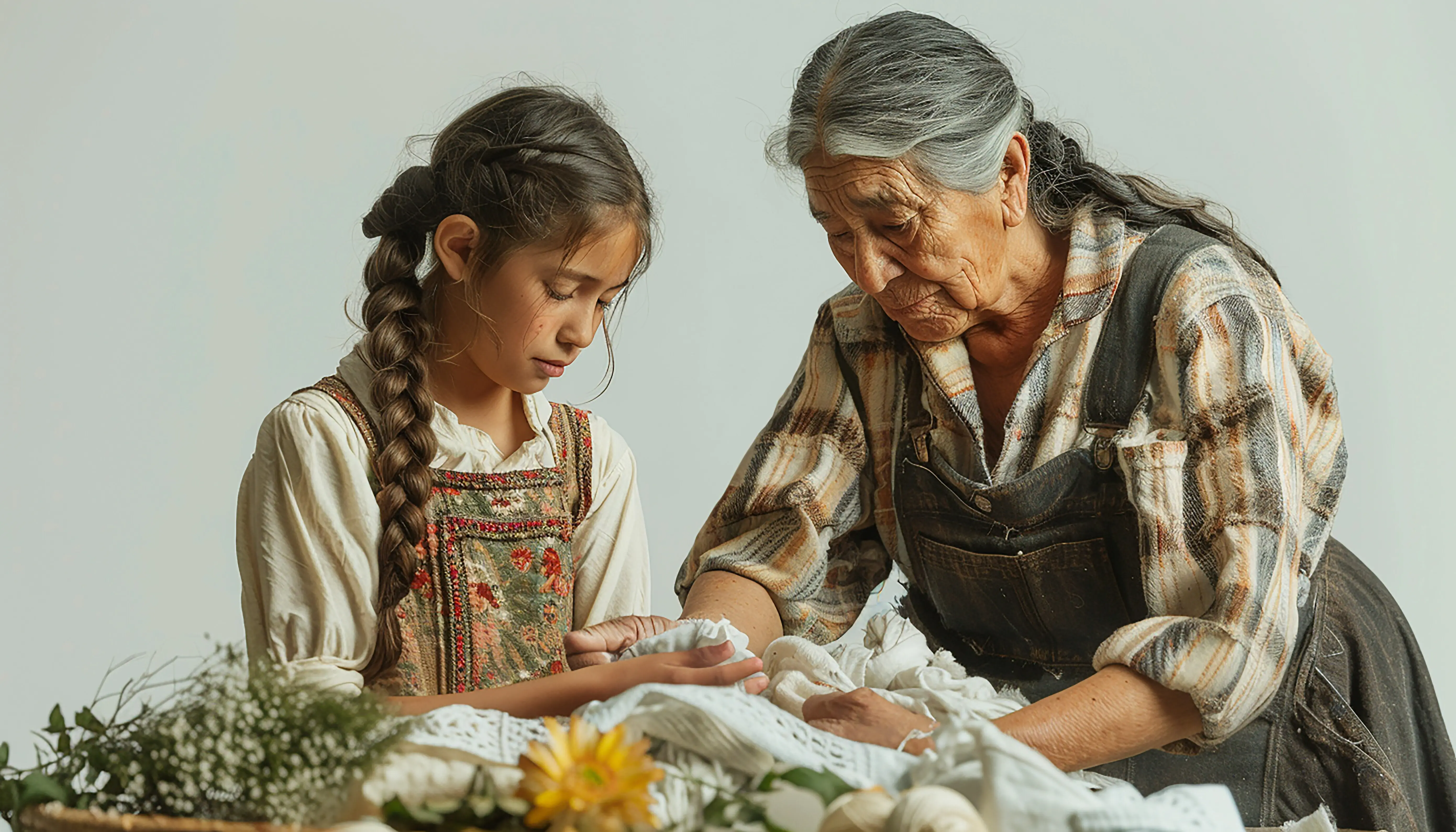 Ganzkörperporträt einer realistisch dargestellten älteren hispanischen Frau